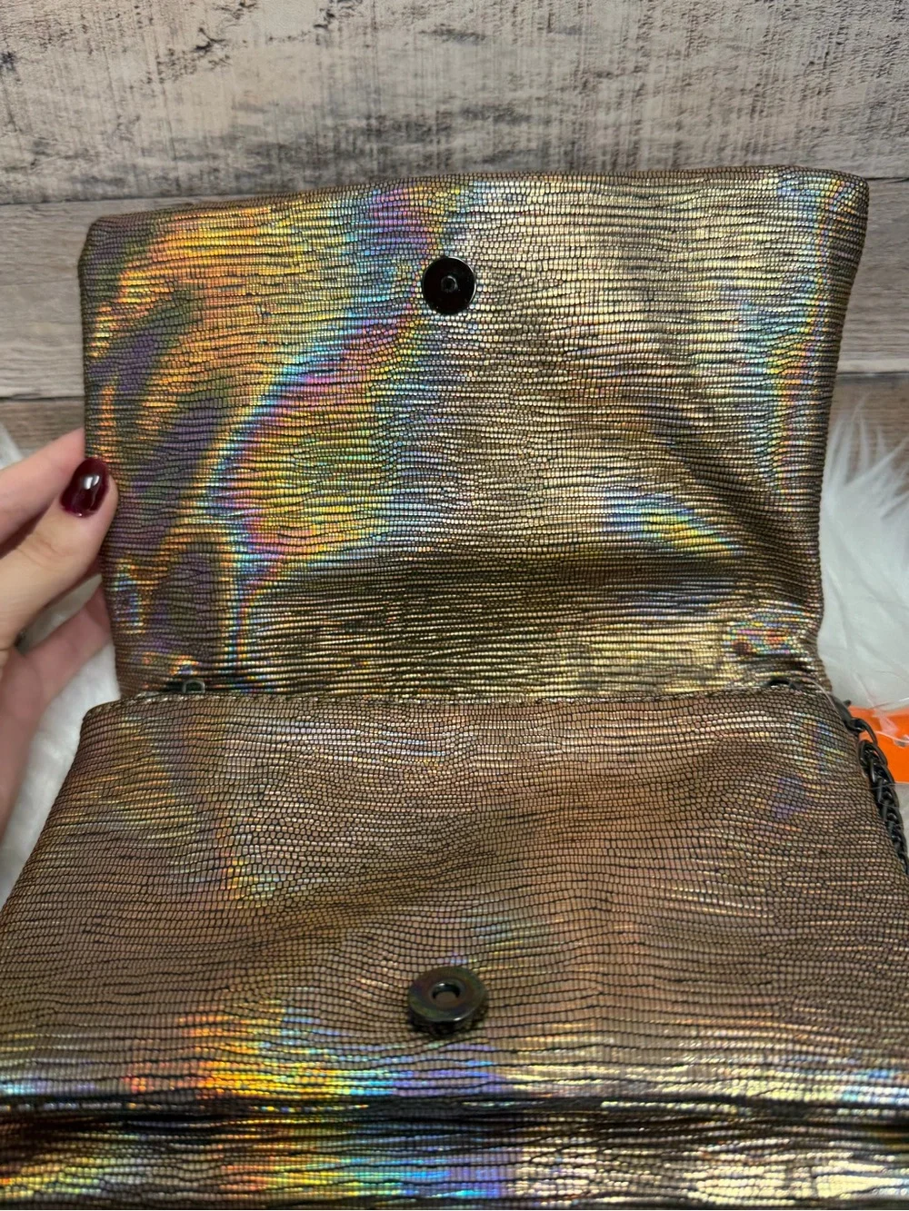 Francesca’s Iridescent Holographic Clutch Bag N/A